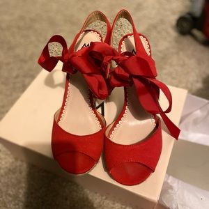 Red peep toe lace up heel **EUC**
